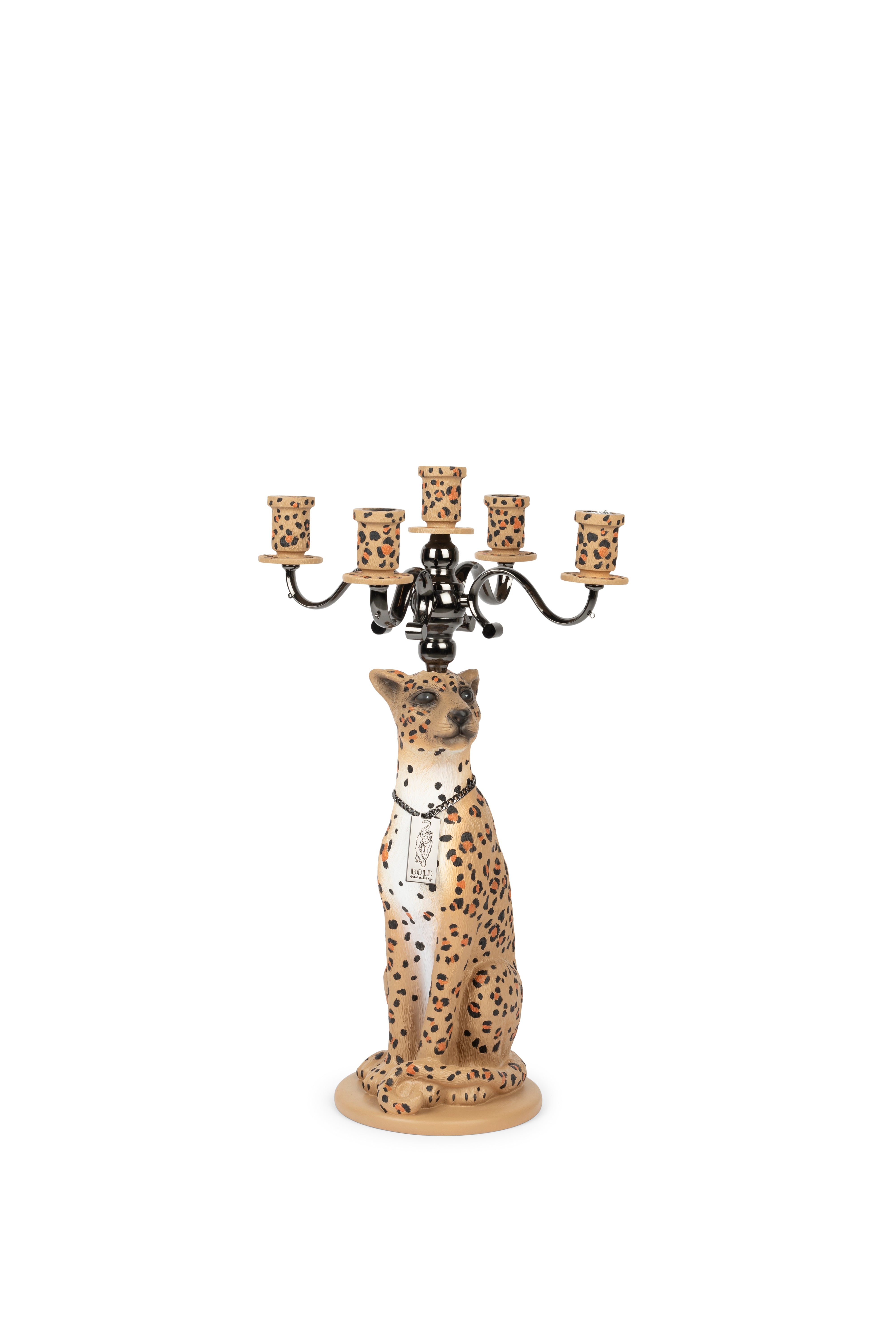 Bold Monkey Proudly Crowned Panther Spotted Candle Holder